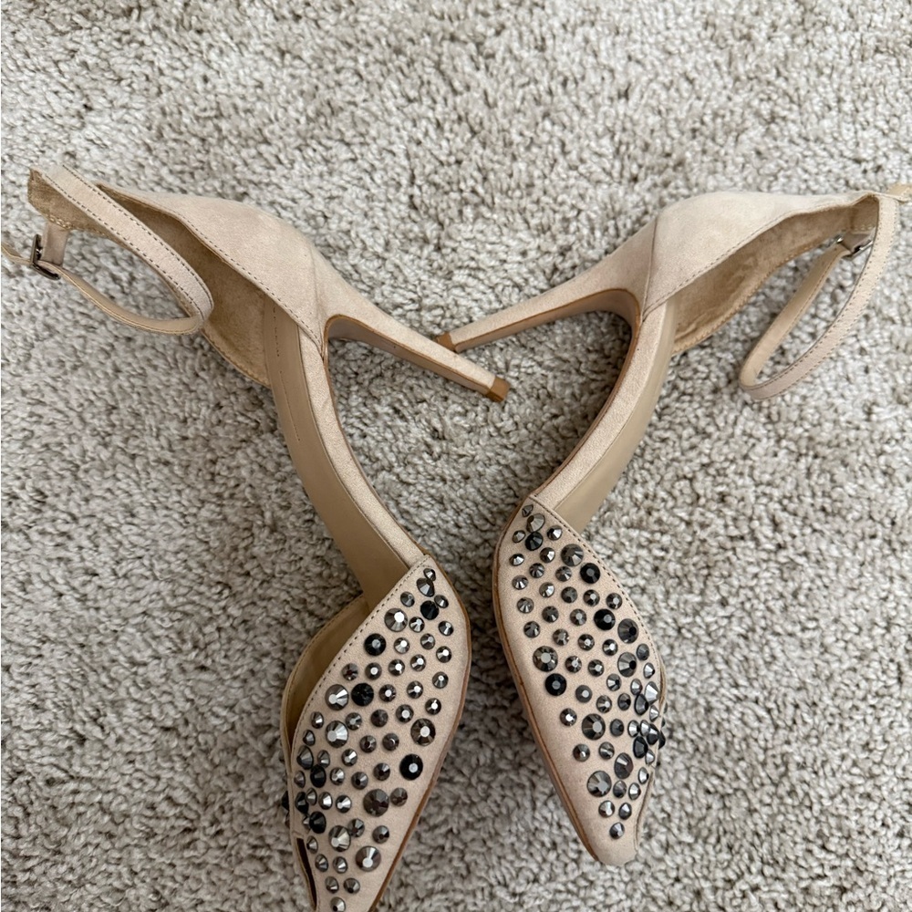 Zara Nude Studded Peep-Toe Heels - Picture 3 of 8